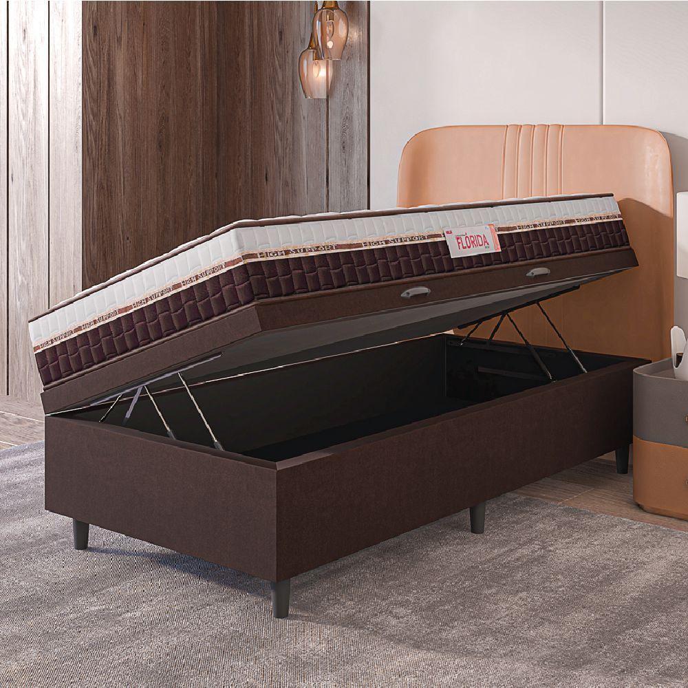 Cama Box Baú Colchão Solteiro Molas Ensacadas Florida 88x188x61cm Marrom-Branco Hellen Suporta até 110kg por Pessoa - 5