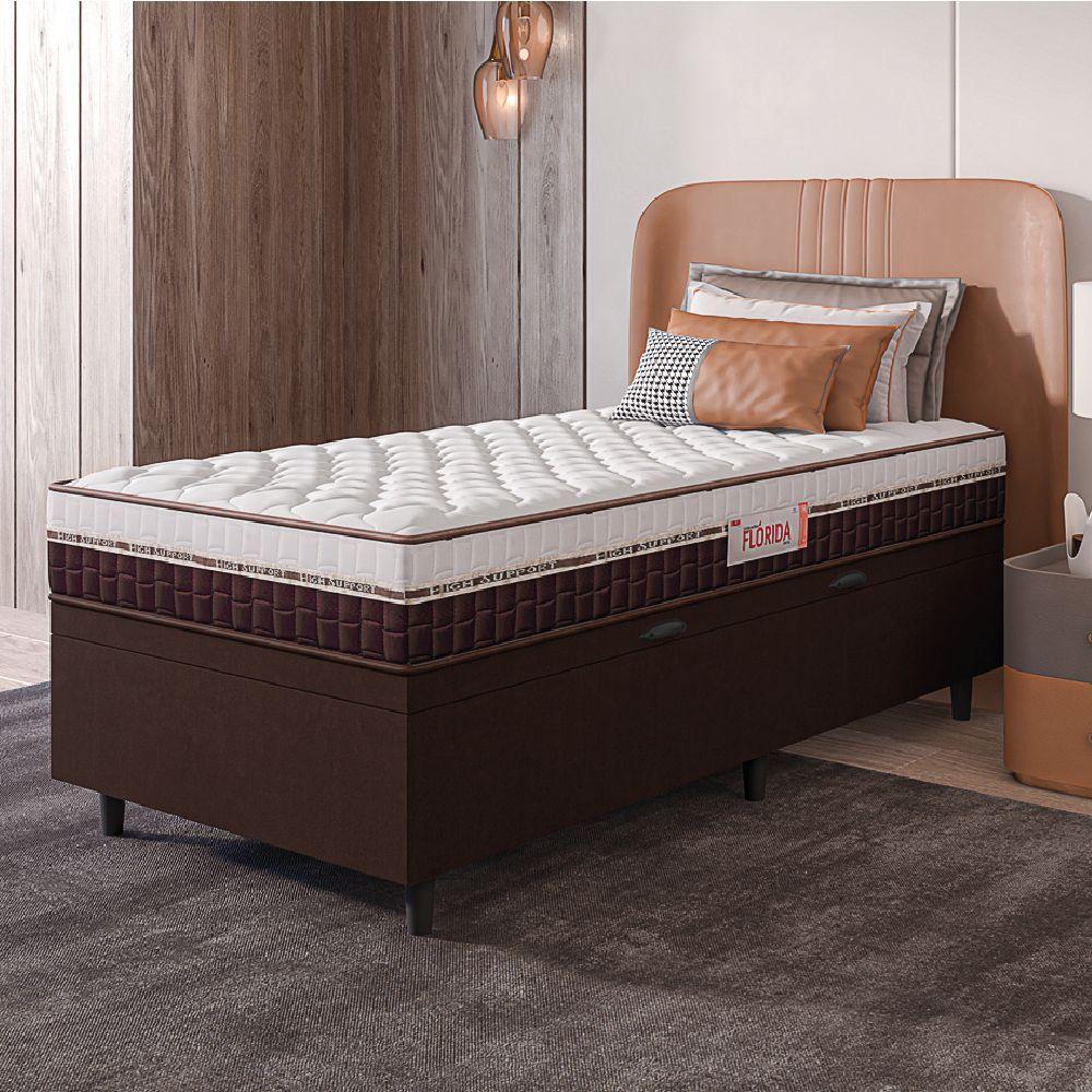 Cama Box Baú Colchão Solteiro Molas Ensacadas Florida 88x188x61cm Marrom-Branco Hellen Suporta até 110kg por Pessoa - 6