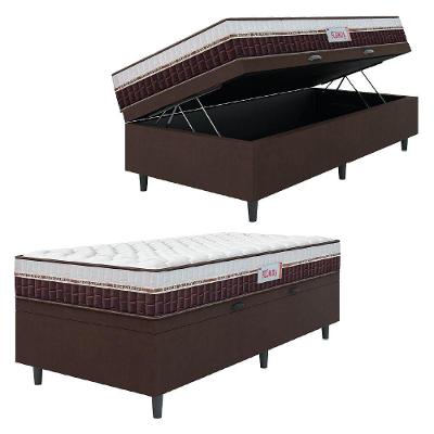 Cama Box Baú Colchão Solteiro Molas Ensacadas Florida 88x188x61cm Marrom-Branco Hellen Suporta até 110kg por Pessoa