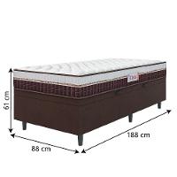 Cama Box Baú Colchão Solteiro Molas Ensacadas Florida 88x188x61cm Marrom-Branco Hellen Suporta até 110kg por Pessoa