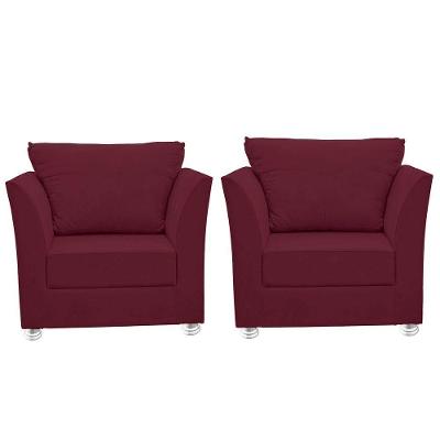 Kit 02 Poltronas Decorativa Para Sala E Quarto Lisboa Suede Bordô