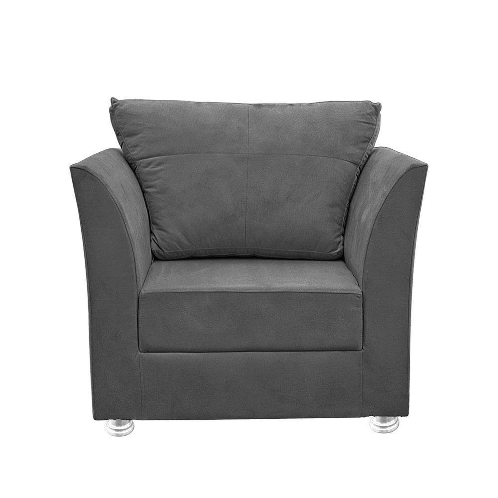 Kit 02 Poltronas Decorativa Para Sala E Quarto Lisboa Suede Cinza Escuro - 4