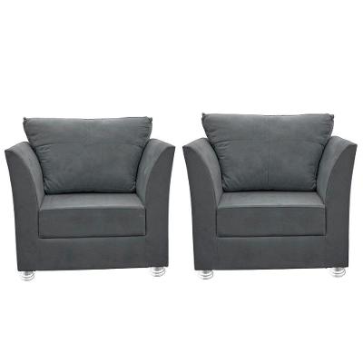 Kit 02 Poltronas Decorativa Para Sala E Quarto Lisboa Suede Cinza Escuro