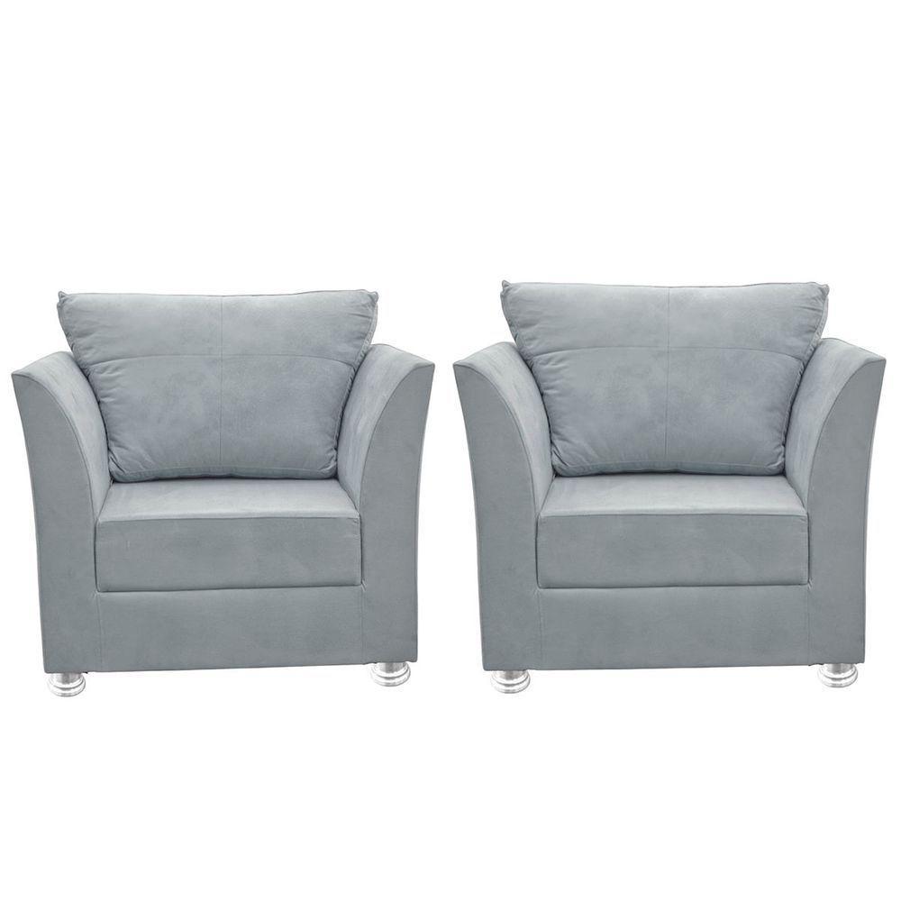 Kit 02 Poltronas Decorativa Para Sala E Quarto Lisboa Suede Cinza Claro - 1