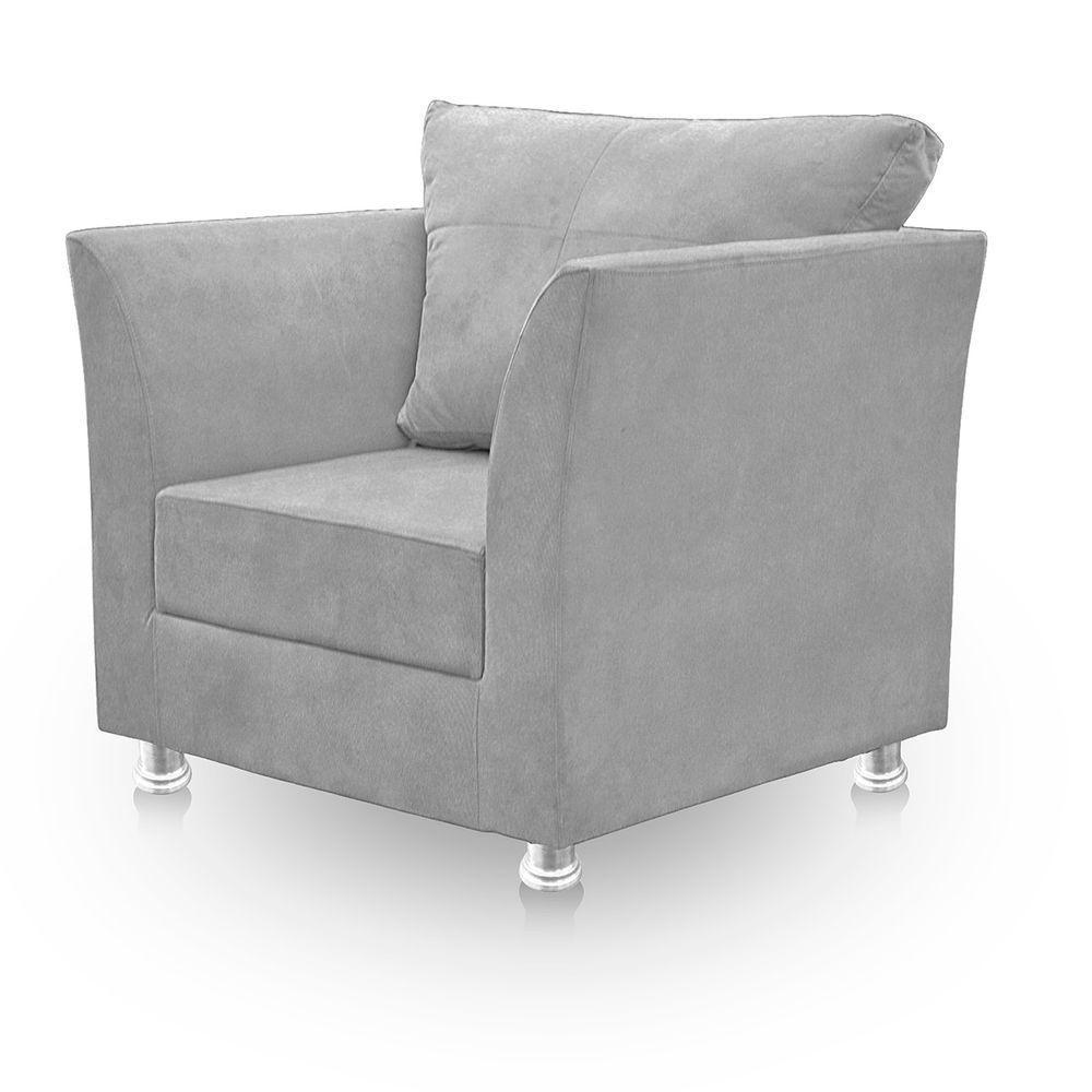 Kit 02 Poltronas Decorativa Para Sala E Quarto Lisboa Suede Cinza Claro - 3