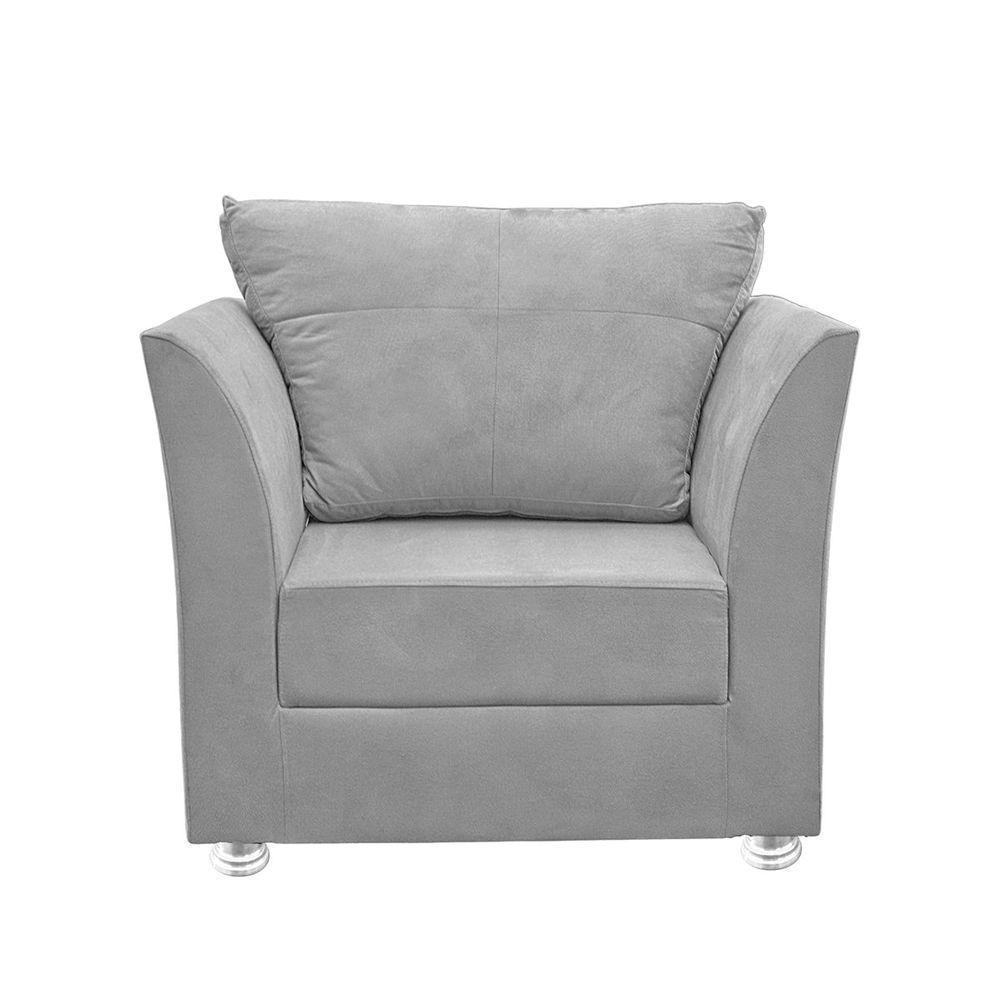 Kit 02 Poltronas Decorativa Para Sala E Quarto Lisboa Suede Cinza Claro - 5