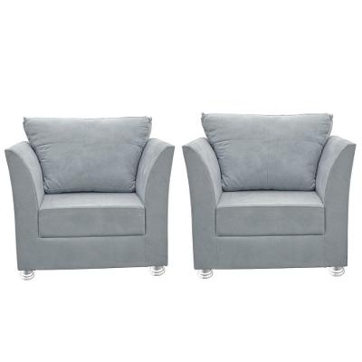 Kit 02 Poltronas Decorativa Para Sala E Quarto Lisboa Suede Cinza Claro