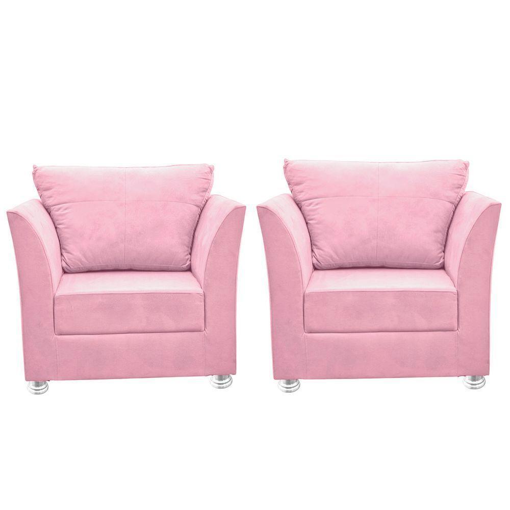 Kit 02 Poltronas Decorativa Para Sala E Quarto Lisboa Suede Rosa Bebê - 1
