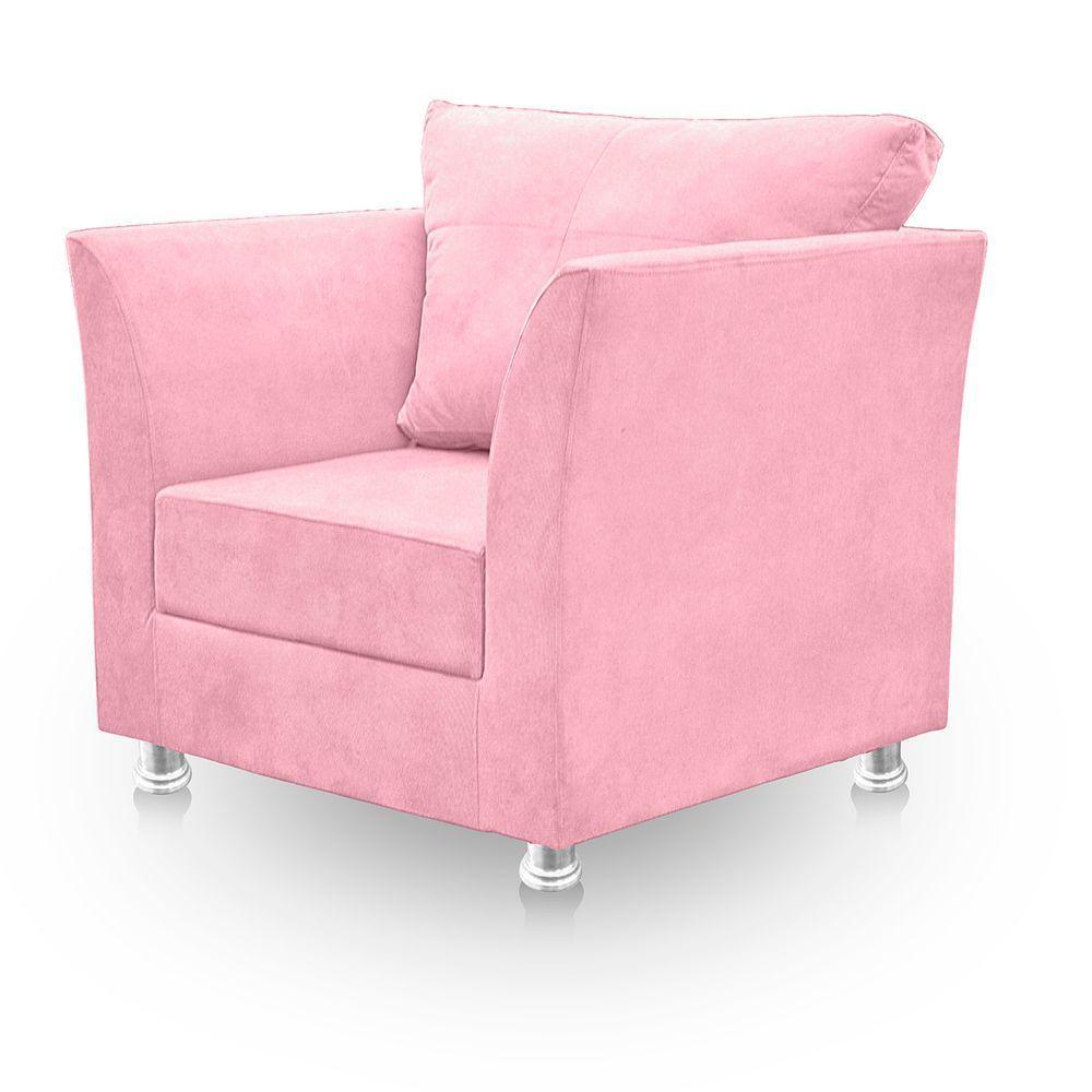 Kit 02 Poltronas Decorativa Para Sala E Quarto Lisboa Suede Rosa Bebê - 3