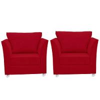 Kit 02 Poltronas Decorativa Para Sala E Quarto Lisboa Suede Vermelho - 1