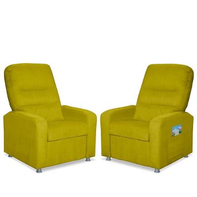 Kit 02 Poltrona Do Papai Reclinável Confortável Suede Amarelo