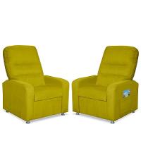 Kit 02 Poltrona Do Papai Reclinável Confortável Suede Amarelo - 1
