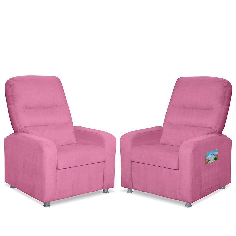Kit 02 Poltrona Do Papai Reclinável Confortável Suede Rosê - 1