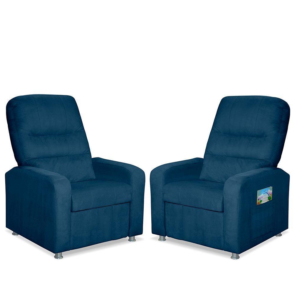 Kit 02 Poltrona Do Papai Reclinável Confortável Suede Azul Marinho - 1
