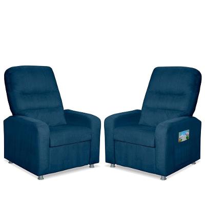 Kit 02 Poltrona Do Papai Reclinável Confortável Suede Azul Marinho