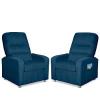 Kit 02 Poltrona Do Papai Reclinável Confortável Suede Azul Marinho - 1