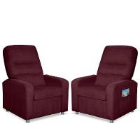 Kit 02 Poltrona Do Papai Reclinável Confortável Suede Bordô - 1