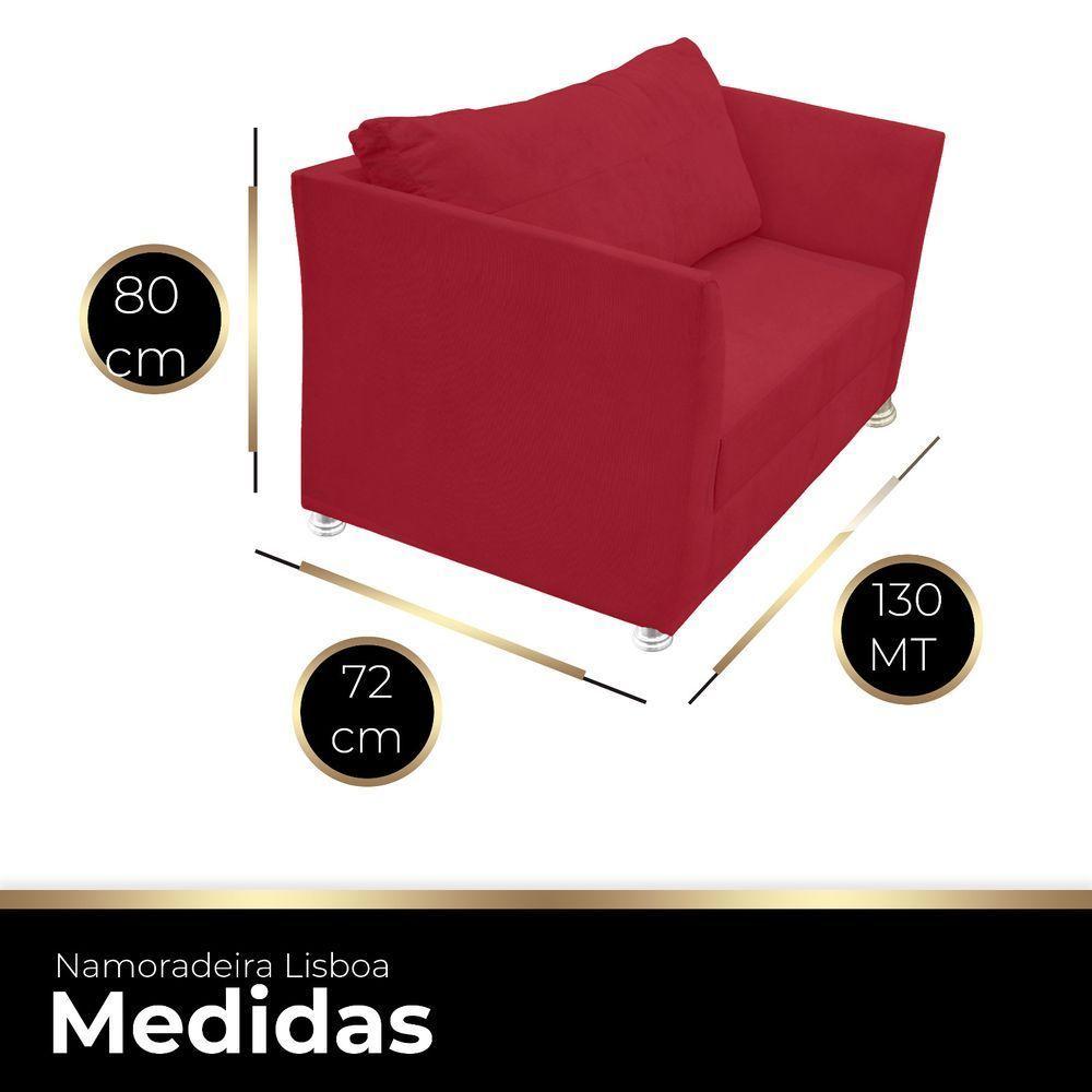 Namoradeira Lisboa 02 Lugares Para Sala Salão Escritório Suede Vermelho - 2