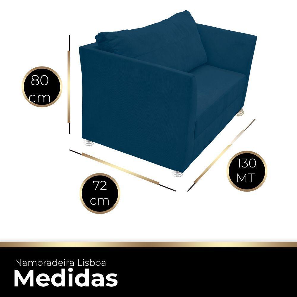Namoradeira Lisboa 02 Lugares Para Sala Salão Escritório Suede Azul Marinho - 2