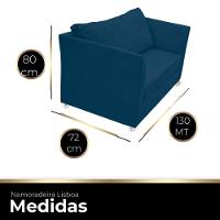 Namoradeira Lisboa 02 Lugares Para Sala Salão Escritório Suede Azul Marinho - 2