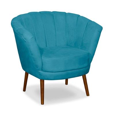 Poltrona Pétala Flor Decorativa Suede Azul Claro