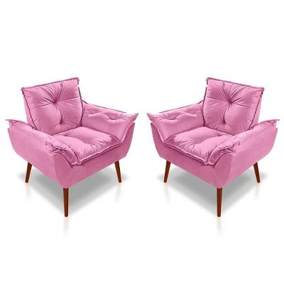 Kit 02 Poltrona Opala Decorativa Suede Rosê
