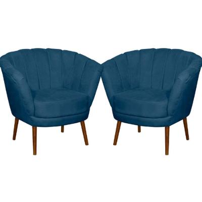 Kit 02 Poltrona Pétala Flor Decorativa Suede Azul Marinho