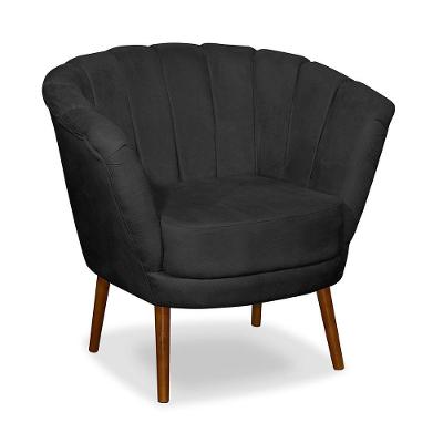 Poltrona Pétala Flor Decorativa Suede Preto