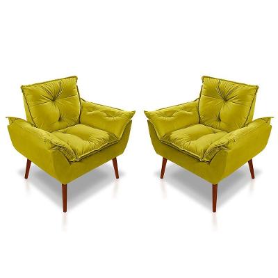 Kit 02 Poltrona Opala Decorativa Suede Amarelo