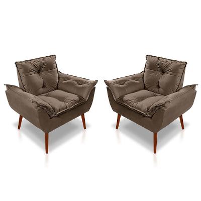 Kit 02 Poltrona Opala Decorativa Suede Marrom