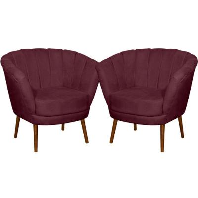 Kit 02 Poltrona Pétala Flor Decorativa Suede Bordô