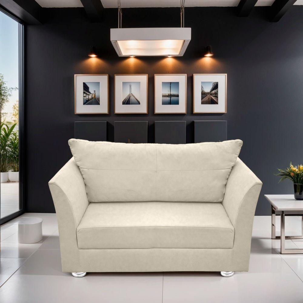 Namoradeira Lisboa 02 Lugares Para Sala Salão Escritório Suede Bege - 2