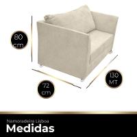 Namoradeira Lisboa 02 Lugares Para Sala Salão Escritório Suede Bege - 3