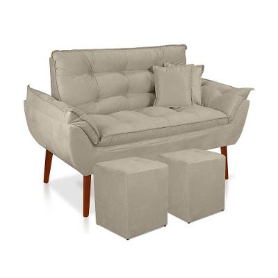 Kit 01 Namoradeira Opala 02 Puff Quadrado 02 Almofadas Bege