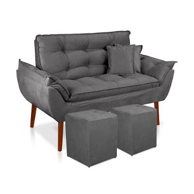 Kit 01 Namoradeira Opala 02 Puff Quadrado 02 Almofadas Cinza Grafite