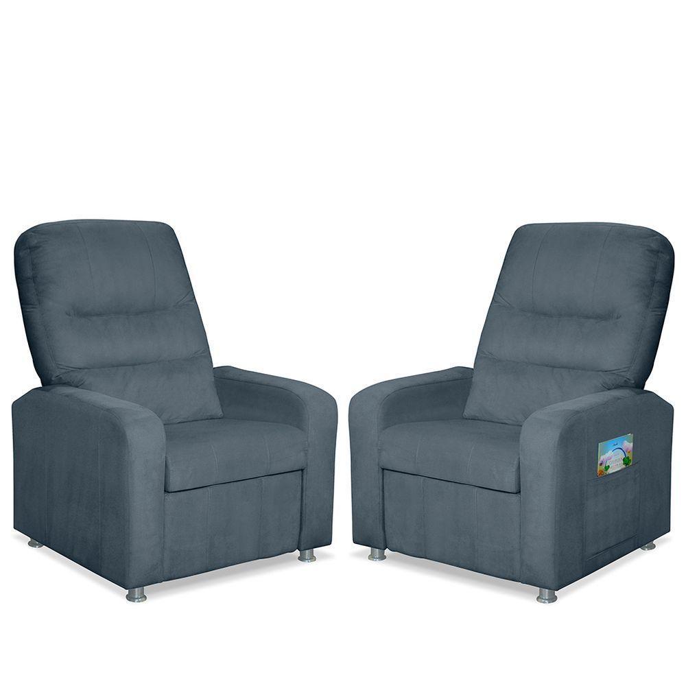 Kit 02 Poltrona Do Papai Reclinável Confortável Suede Azul Turquesa - 1