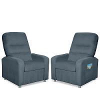 Kit 02 Poltrona Do Papai Reclinável Confortável Suede Azul Turquesa - 1