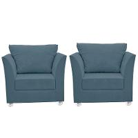 Kit 02 Poltronas Decorativa Para Sala E Quarto Lisboa Suede Azul Turquesa - 1
