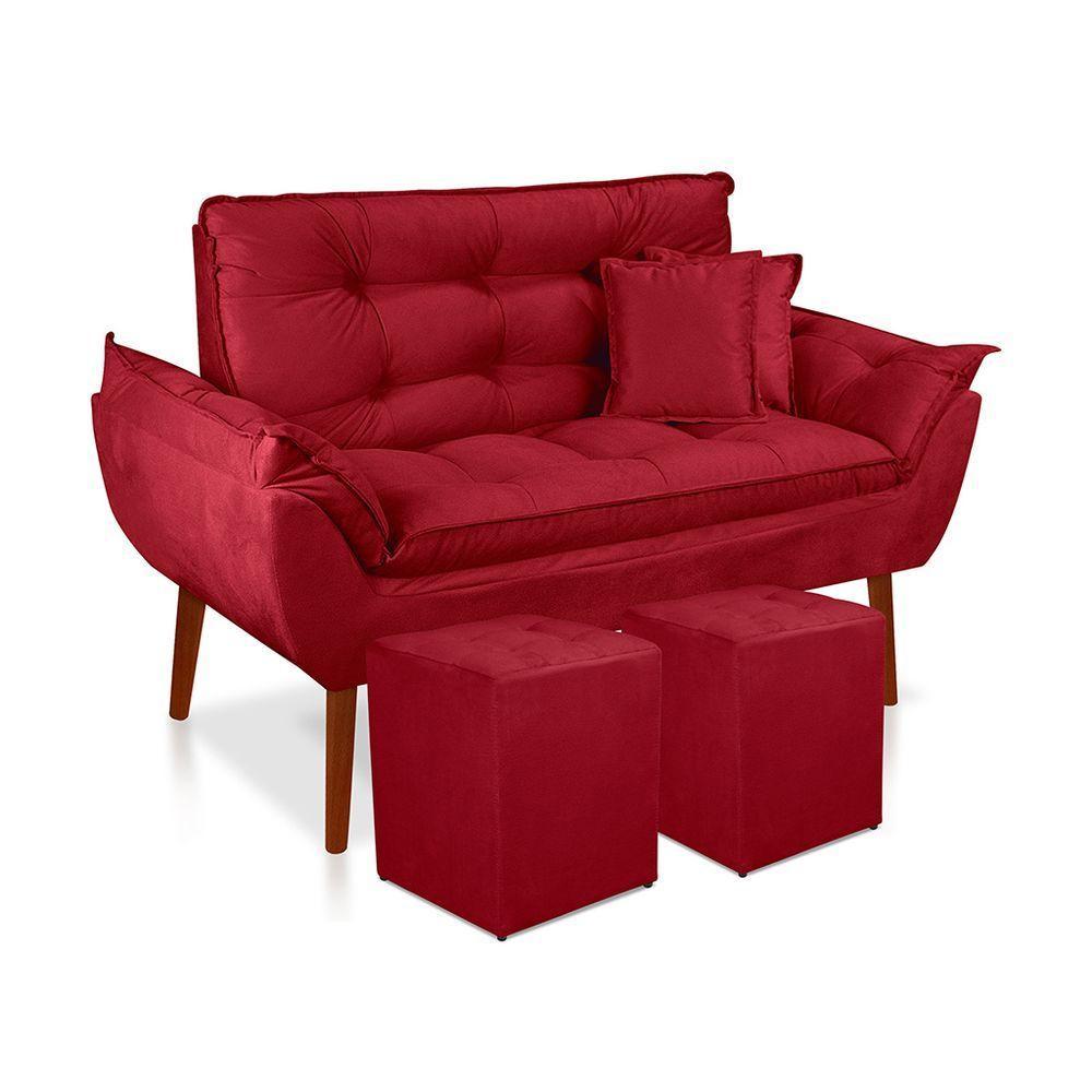 Kit 01 Namoradeira Opala 02 Puff Quadrado 02 Almofadas Vermelho - 1