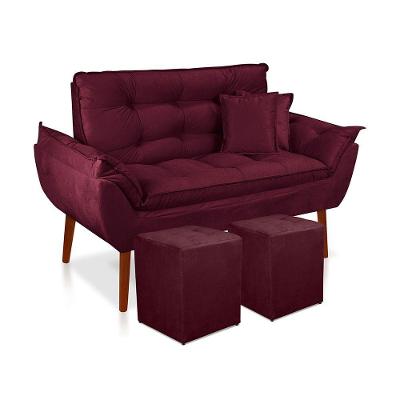 Kit 01 Namoradeira Opala 02 Puff Quadrado 02 Almofadas Bordô