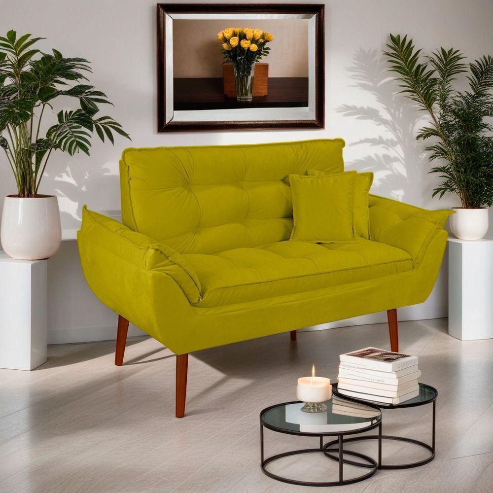 Kit 01 Namoradeira Opala 02 Puff Quadrado 02 Almofadas Amarelo - 2