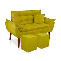 Kit 01 Namoradeira Opala 02 Puff Quadrado 02 Almofadas Amarelo - 1