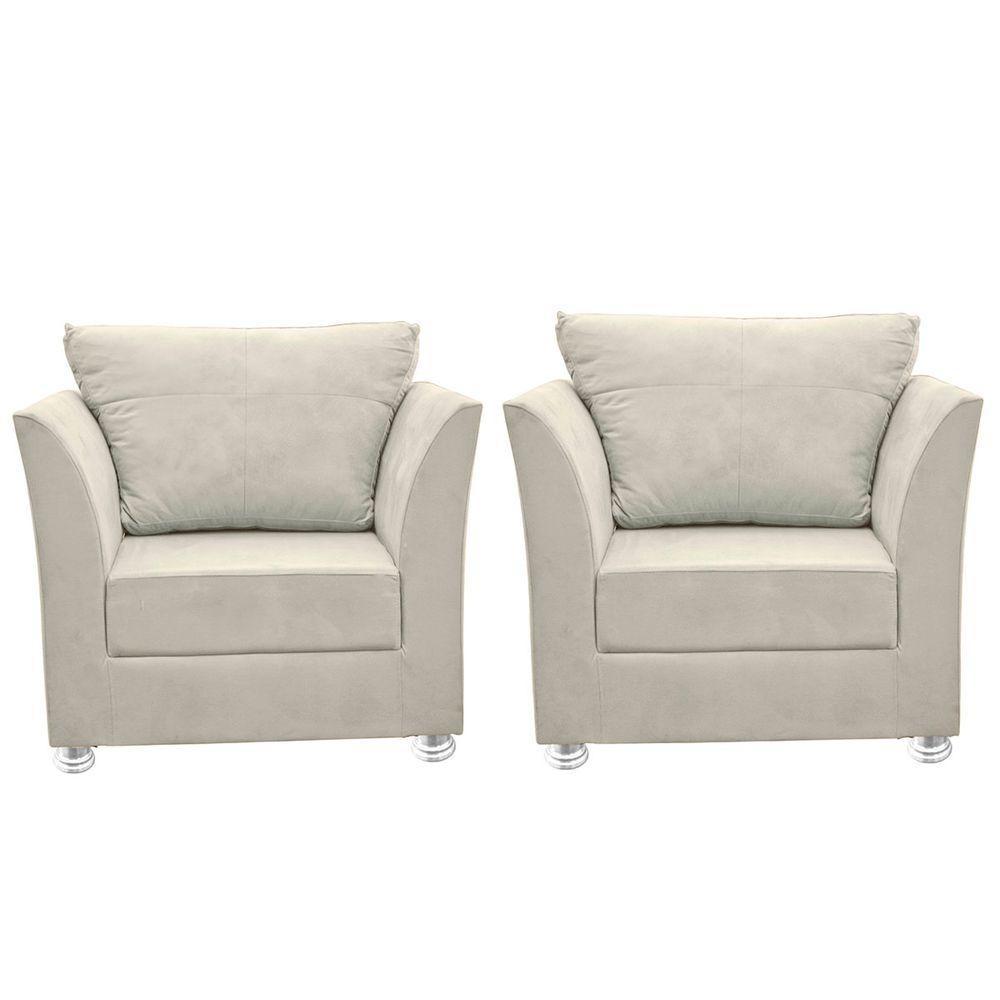 Kit 02 Poltronas Decorativa Para Sala E Quarto Lisboa Suede Bege - 1