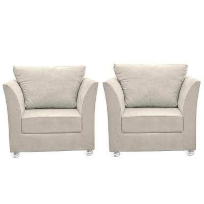 Kit 02 Poltronas Decorativa Para Sala E Quarto Lisboa Suede Bege