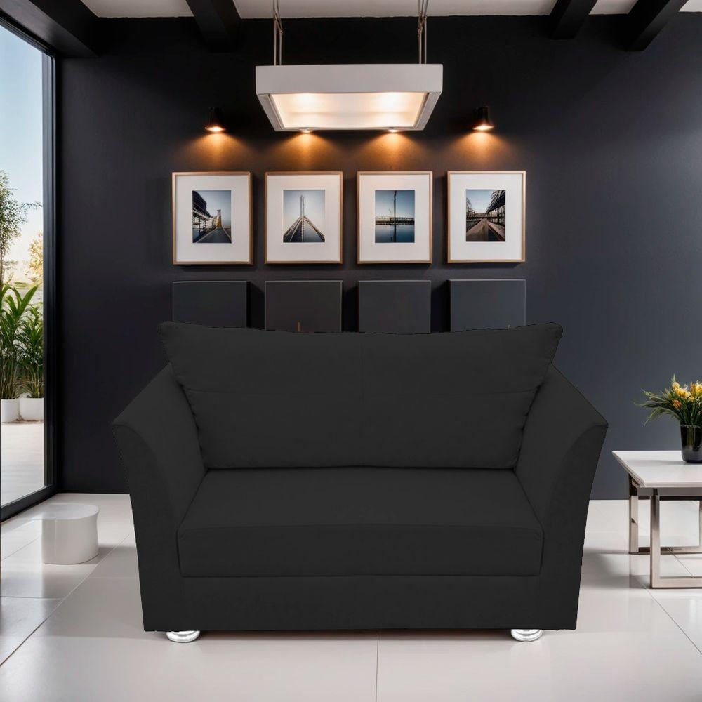 Namoradeira Lisboa 02 Lugares Para Sala Salão Escritório Preto - 3