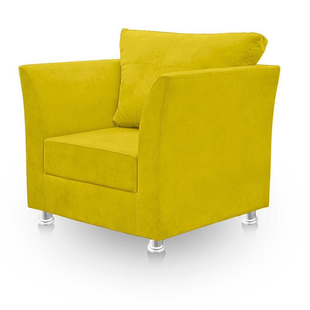 Kit 02 Poltronas Decorativa Para Sala E Quarto Lisboa Suede Amarelo - 4