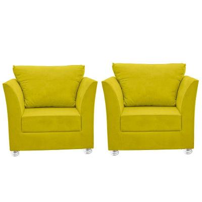 Kit 02 Poltronas Decorativa Para Sala E Quarto Lisboa Suede Amarelo
