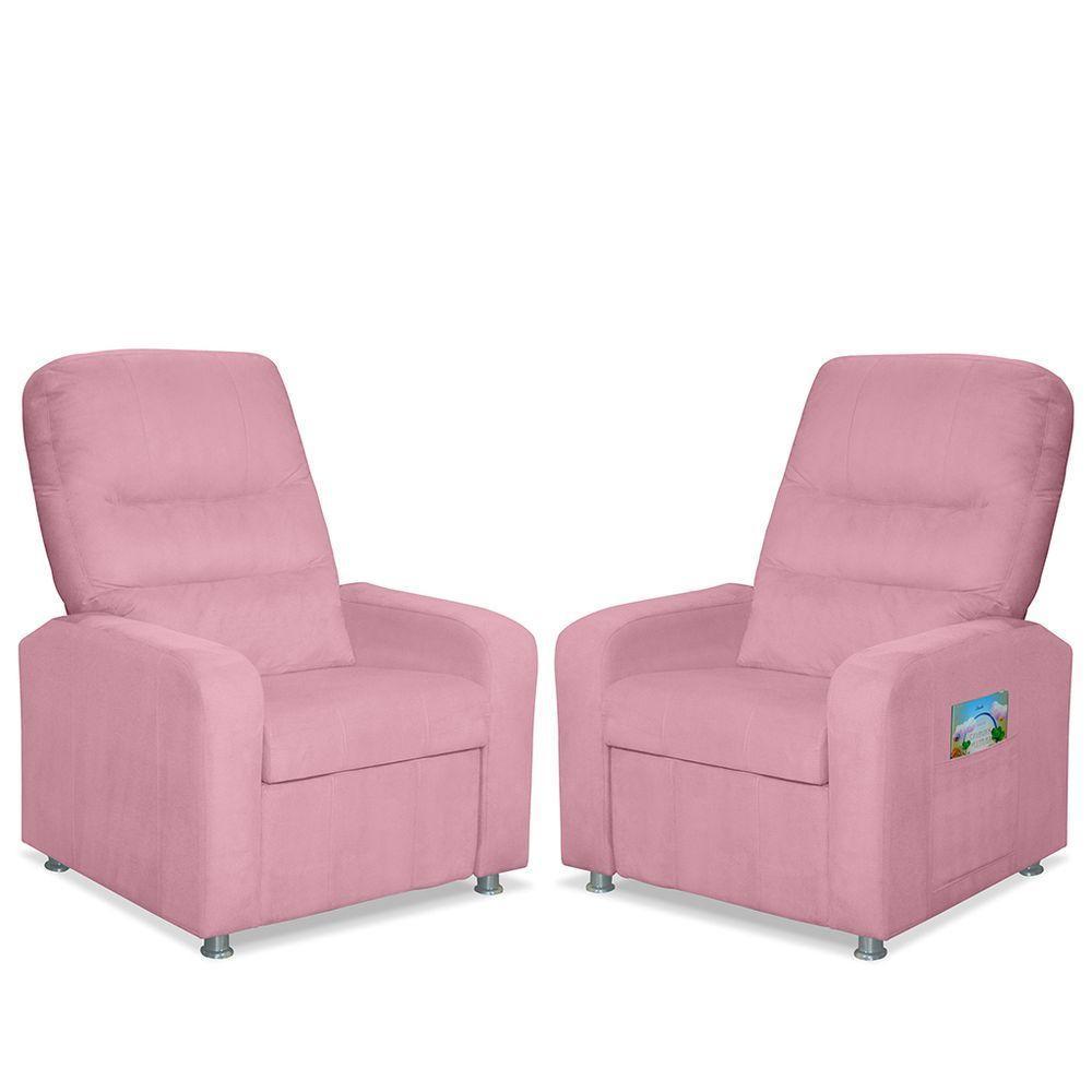 Kit 02 Poltrona Do Papai Reclinável Confortável Suede Rosa Bebê - 1