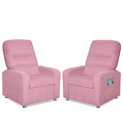 Kit 02 Poltrona Do Papai Reclinável Confortável Suede Rosa Bebê