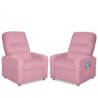 Kit 02 Poltrona Do Papai Reclinável Confortável Suede Rosa Bebê - 1